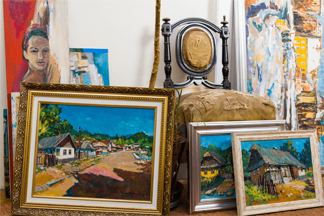 Art and antique image of various pictures and chair